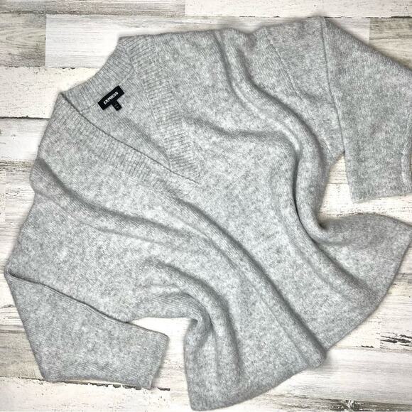 Express Womens Metallic Slouchy V-Neck Pullover Sweater Gray Marled Size L - Picture 3 of 7